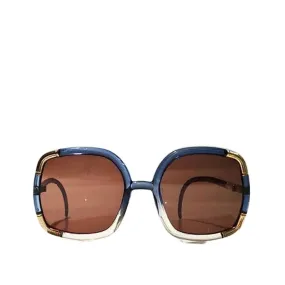 1970s TED LAPIDUS BLUE GOLD OVERSIZED SUNGLASSES