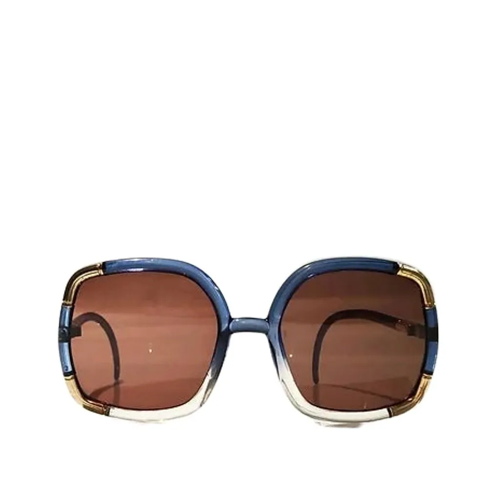 1970s TED LAPIDUS BLUE GOLD OVERSIZED SUNGLASSES