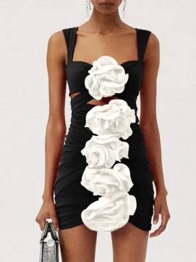 3D Flower Cutout Swimwear - Black and White