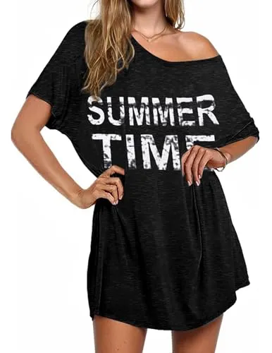 AI'MAGE Swimsuit Cover Up Women's Beach Dress Plus Size Bathing Suit Coverup Casual T Shirt Dresses Beachwear Army Green