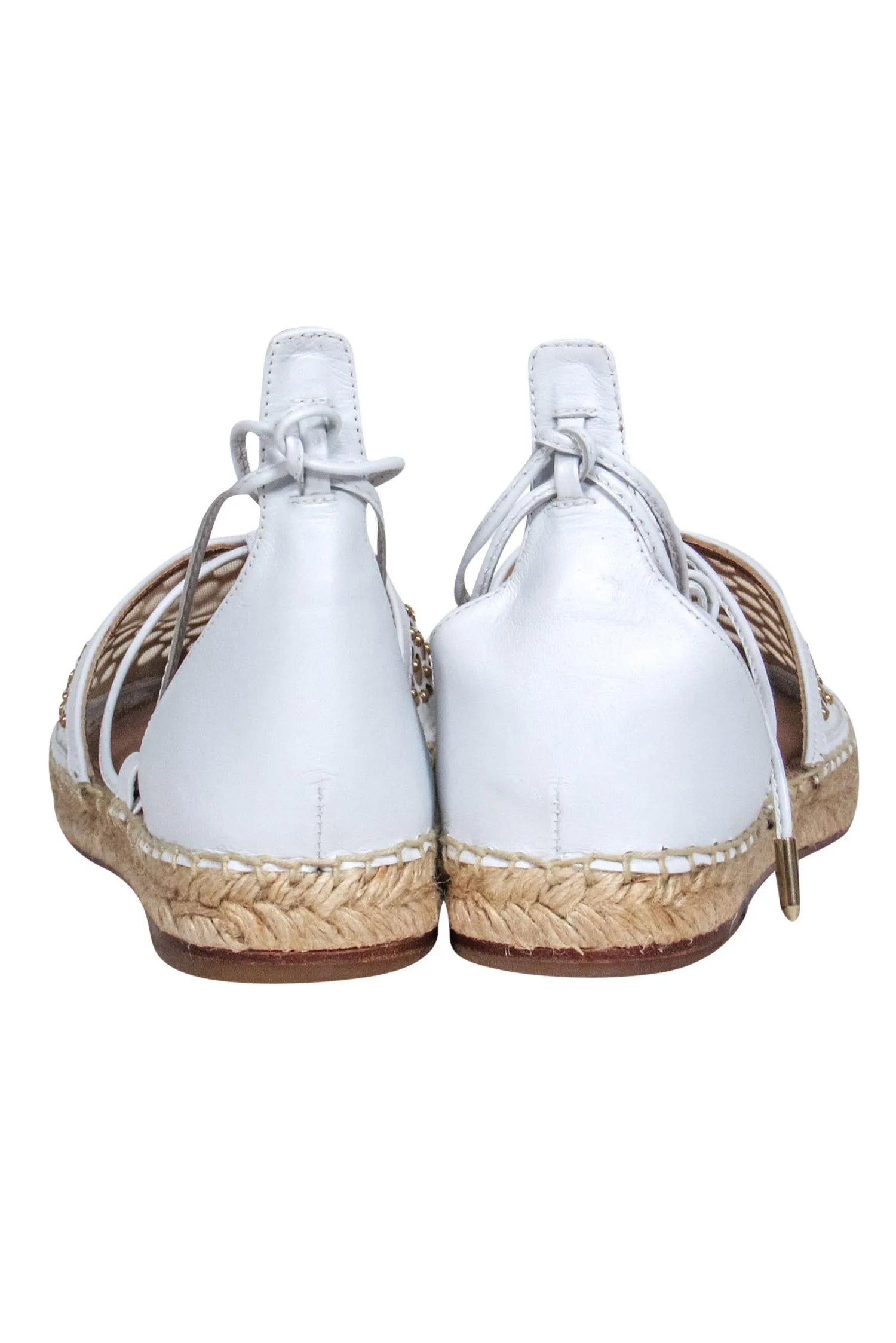 Aquazzura - White Mesh Studded Lace-Up Espadrilles Sz 7