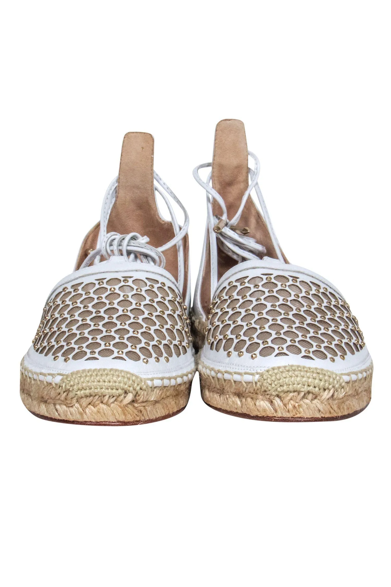 Aquazzura - White Mesh Studded Lace-Up Espadrilles Sz 7