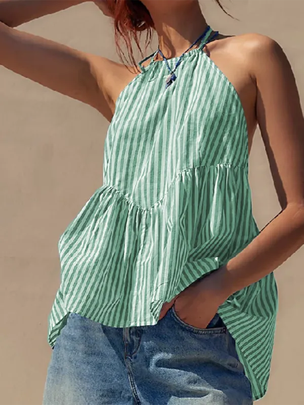 Backless Peplum Top for Women with Striped Design