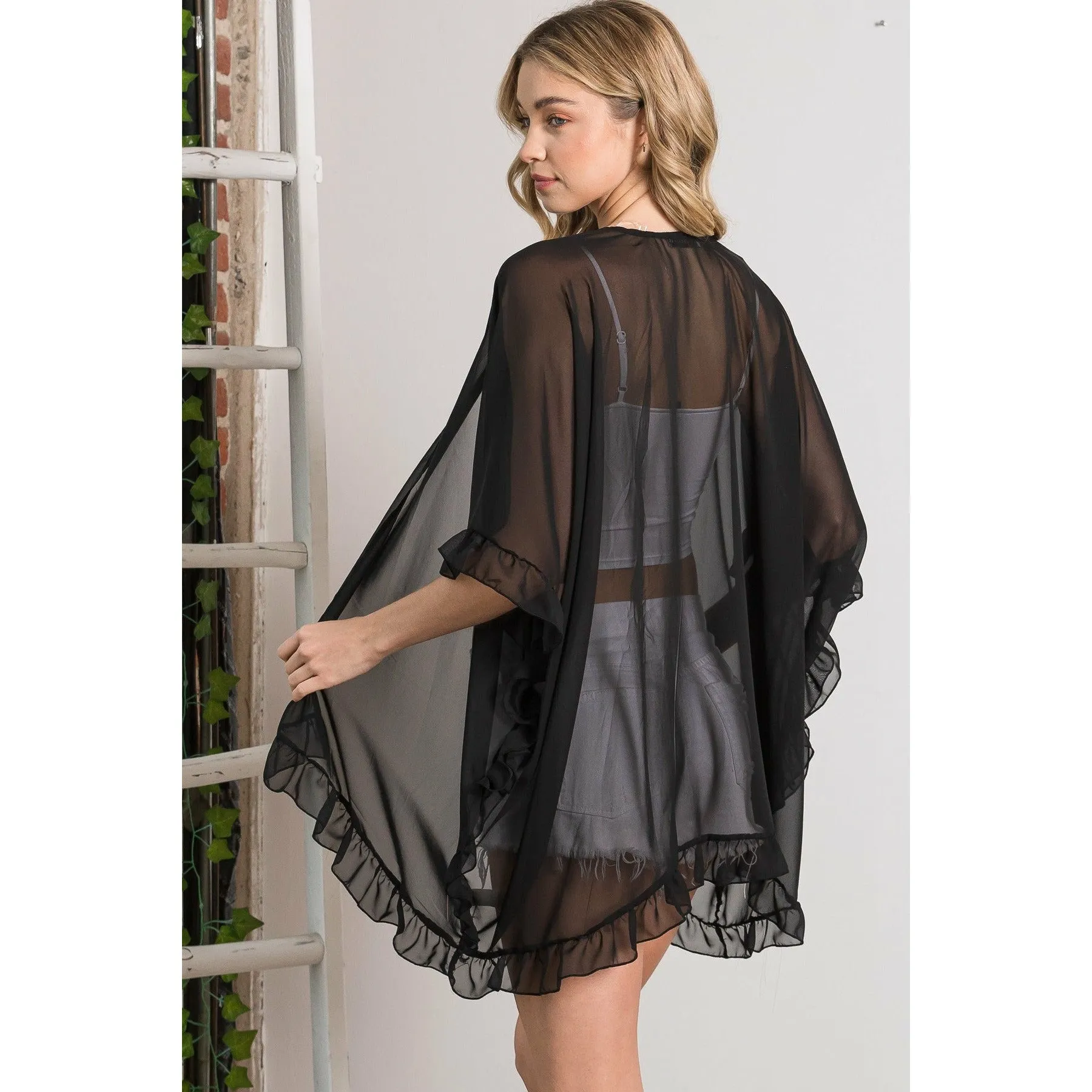 Black Lightweight Summer Sheer Shawl Cardigan