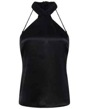 Black Rivera Drape Halter Top