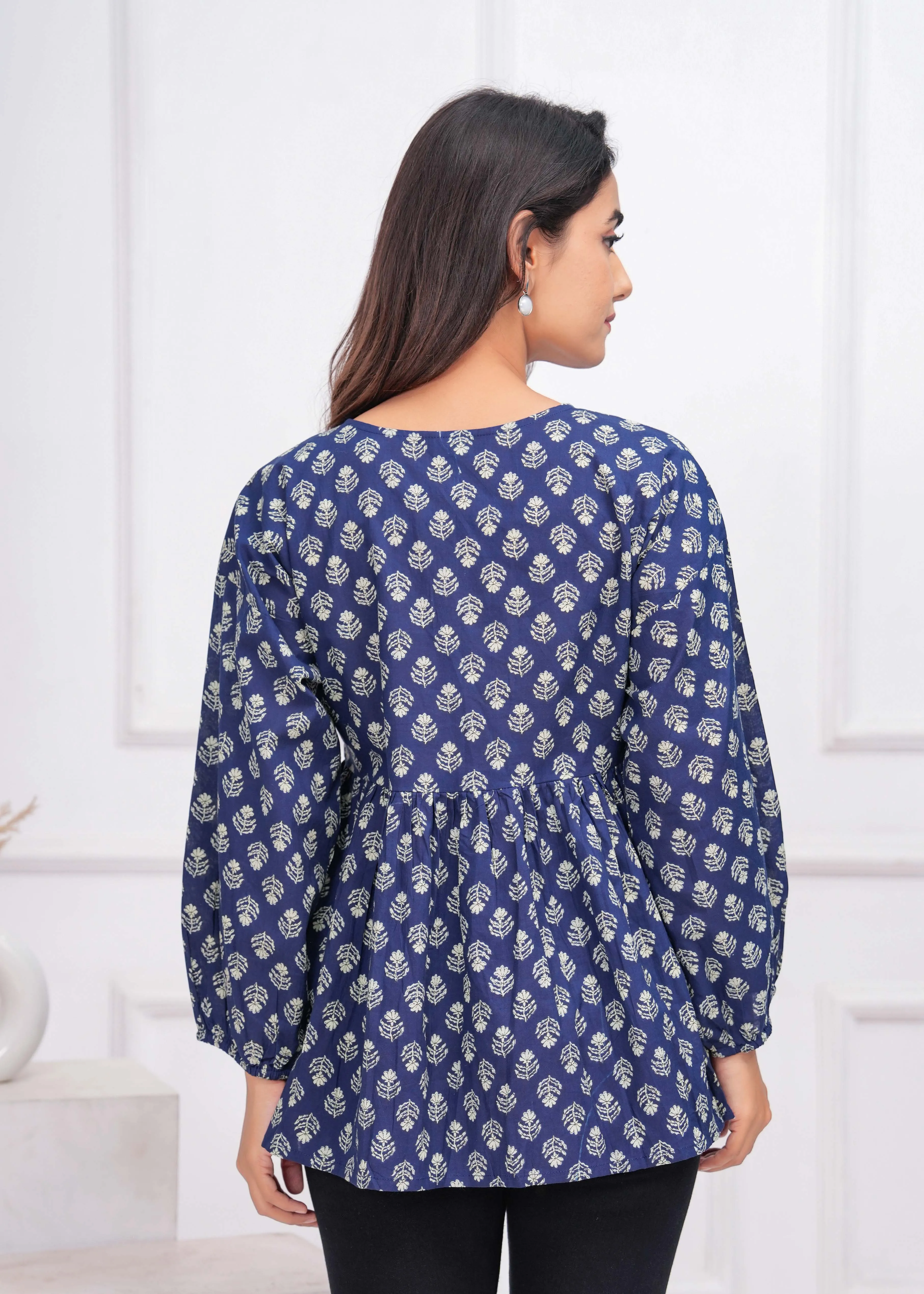 Blue Ethnic Printed Peplum TunicFor Women