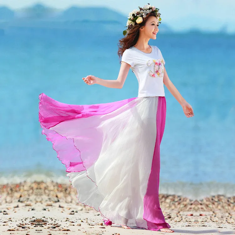 Bohemia Style Multi-way Strapless Chiffon Long Pleated Beach Skirt