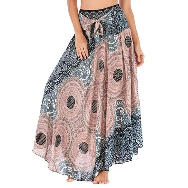 Bohemian Gypsy Flower Pattern Stretch Beach Skirt