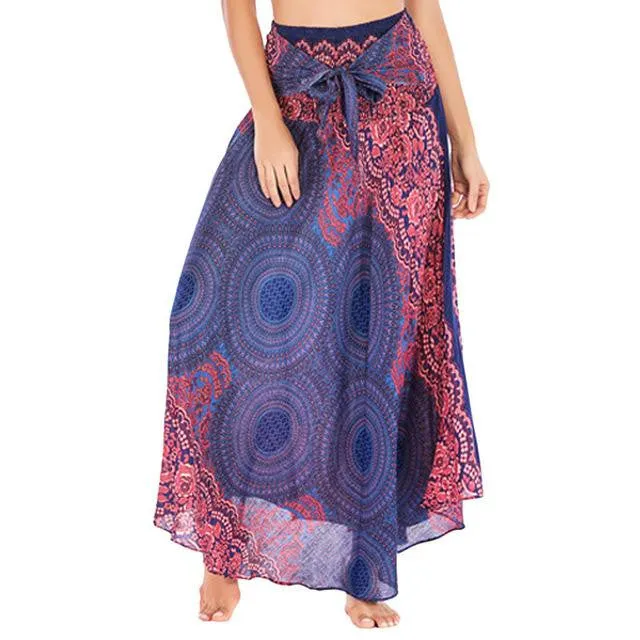 Bohemian Gypsy Flower Pattern Stretch Beach Skirt