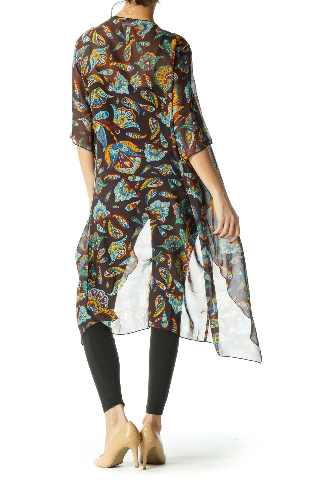 Brown Multicolor Sheer Kimono