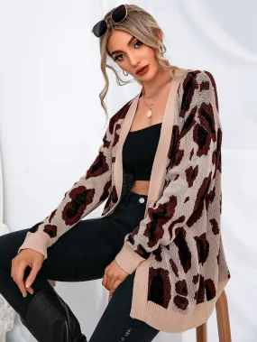 Casual All Over Print Long Sleeve Long Women Cardigan