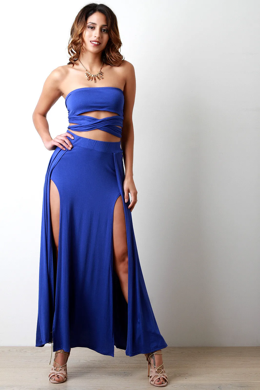 Casual High Waisted Deep Slit Maxi Skirt