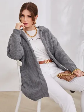 Casual Plain Long Sleeve Hooded Short Women Cardigan