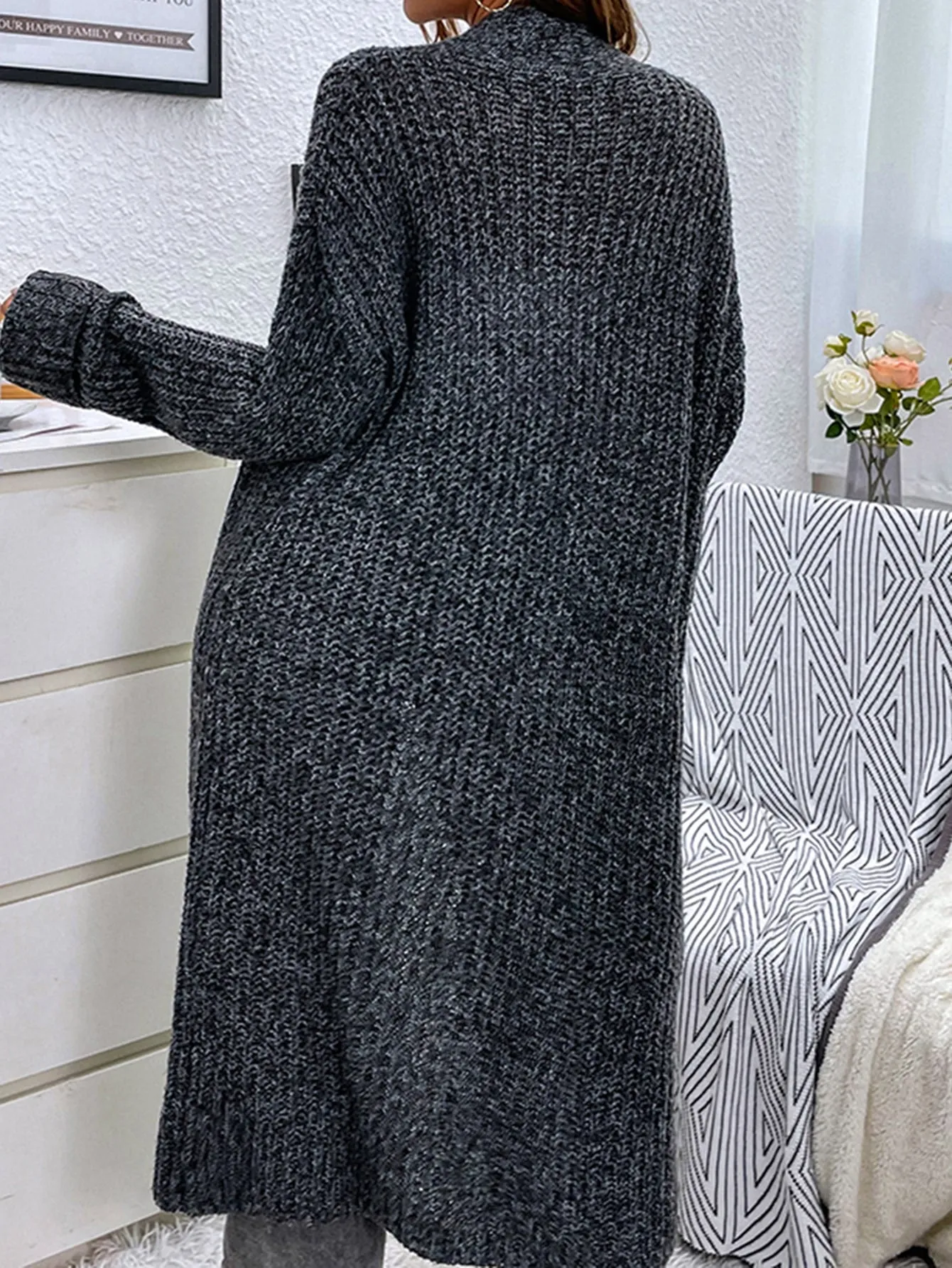 Casual Plain Long Sleeve Midi Women Cardigan