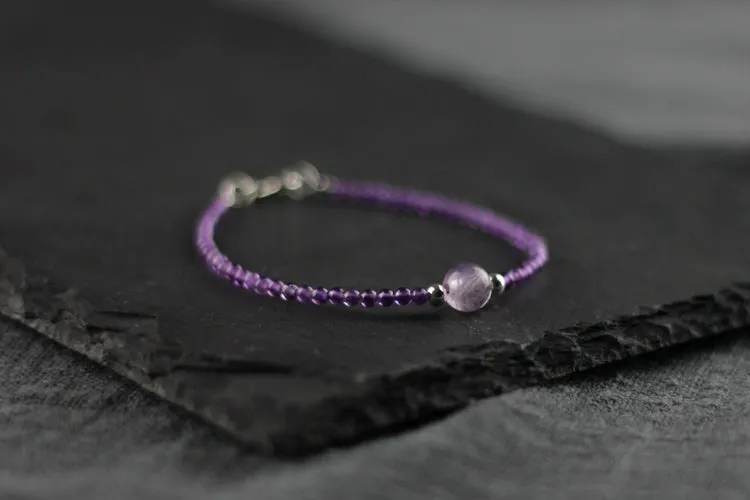 Charm Women's Amethyst Crystal Bead Bracelet Gemstone Bracelet February Birthstone Bracelet For Women