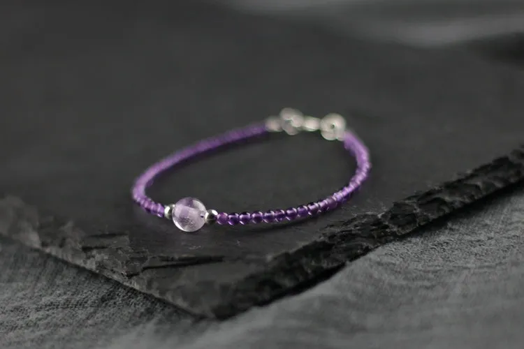 Charm Women's Amethyst Crystal Bead Bracelet Gemstone Bracelet February Birthstone Bracelet For Women