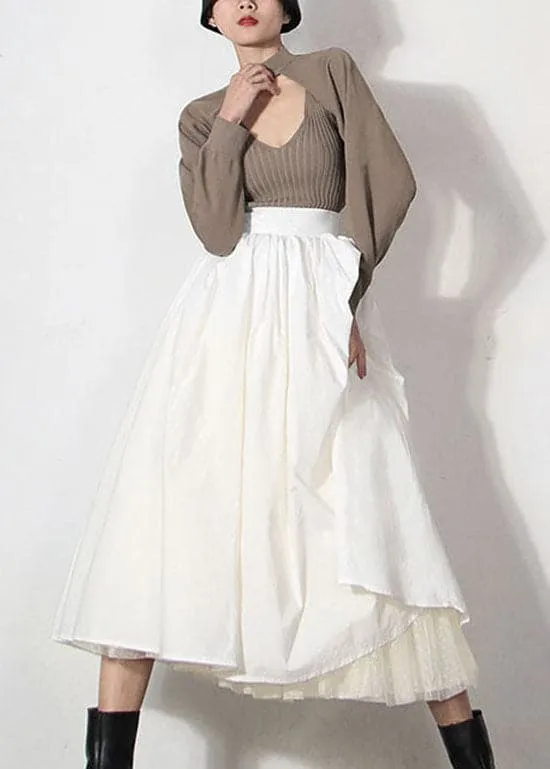 Chic White Zip Up lace Patchwork beach Skirts Spring