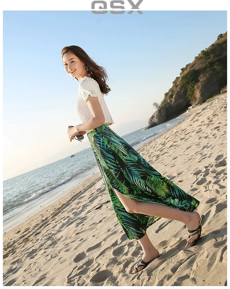 Chiffon Floral Print Slit Draped Beach Holiday Skirt