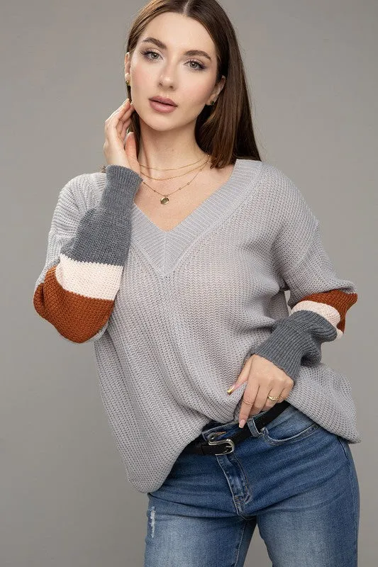 Color Block Dropped Shoulder Sweater