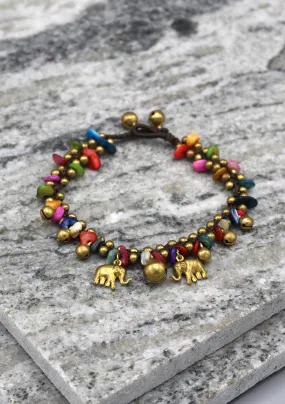 Colorful Stone Beaded Brass Bell Anklet