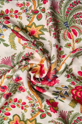 Contemporary Multicolor Chintz Core Pattern Printed Natural Muslin Silk Fabric