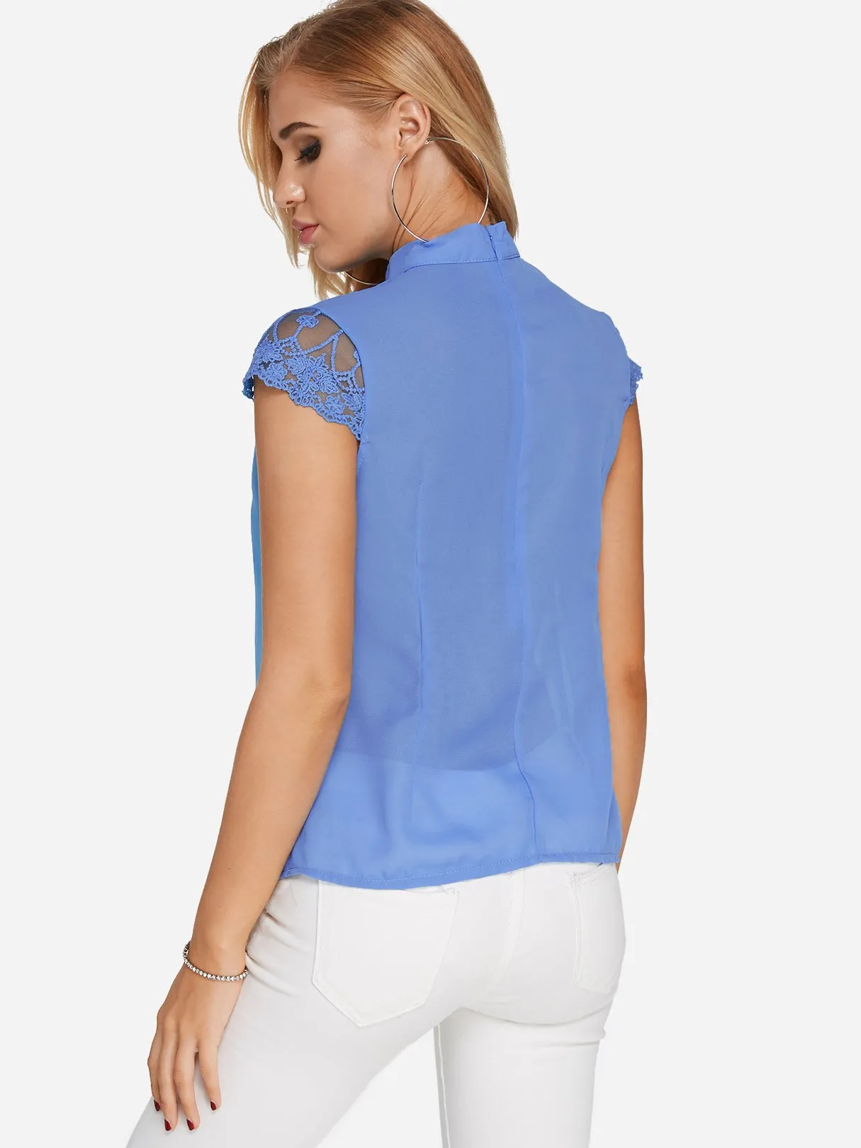 Custom Halter Plain Lace Cut Out Short Sleeve Blouses