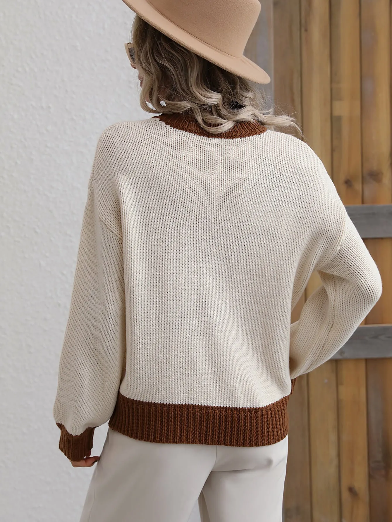 'Dakota' Contrast Trim Drop Shoulder Pullover Sweater (5 Colors)