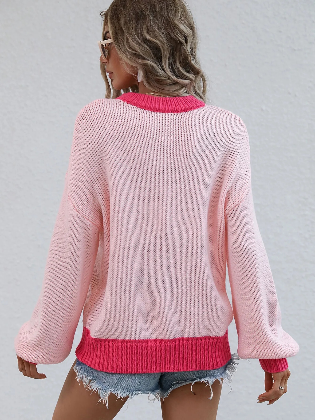 'Dakota' Contrast Trim Drop Shoulder Pullover Sweater (5 Colors)