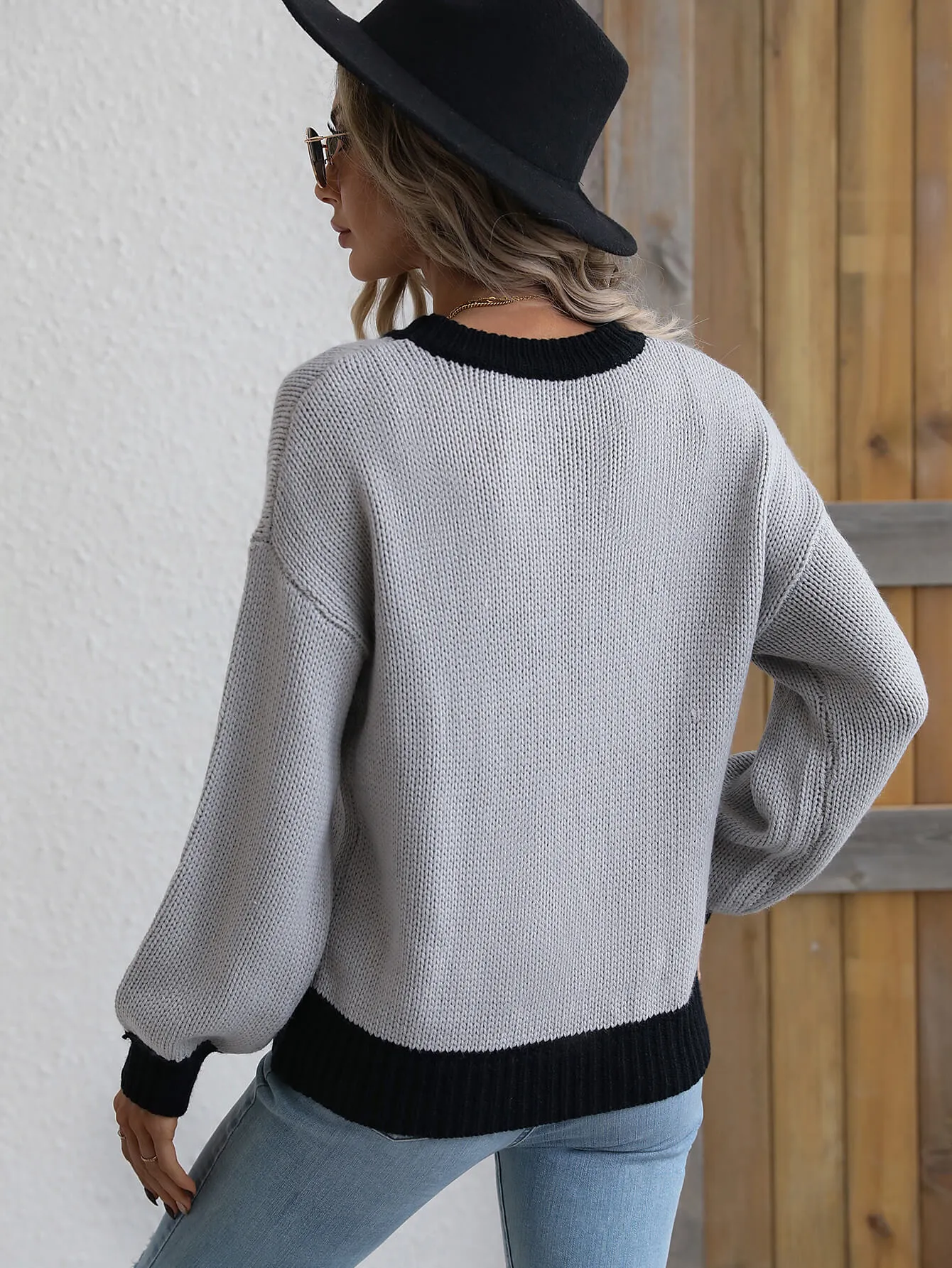 'Dakota' Contrast Trim Drop Shoulder Pullover Sweater (5 Colors)