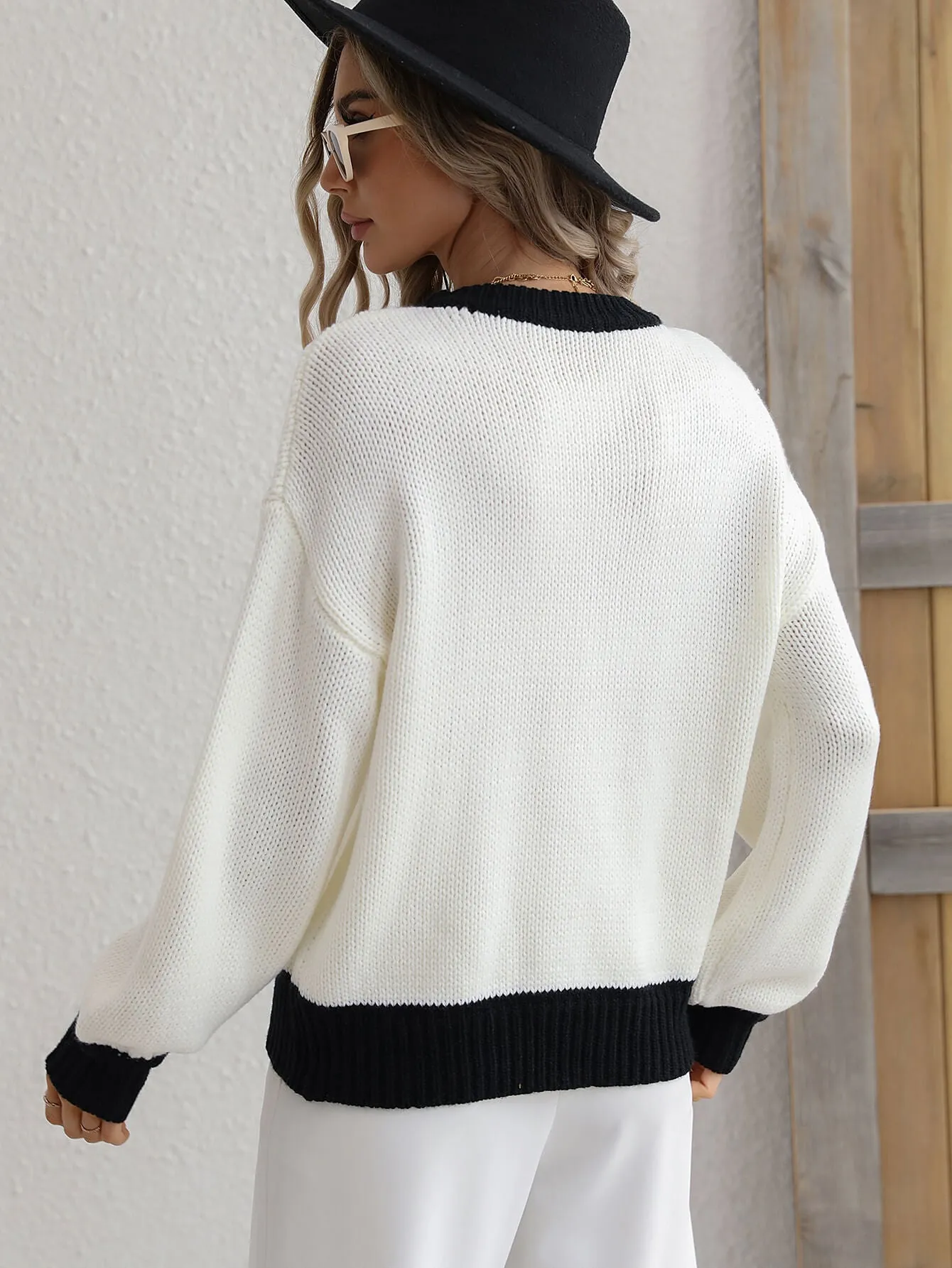 'Dakota' Contrast Trim Drop Shoulder Pullover Sweater (5 Colors)