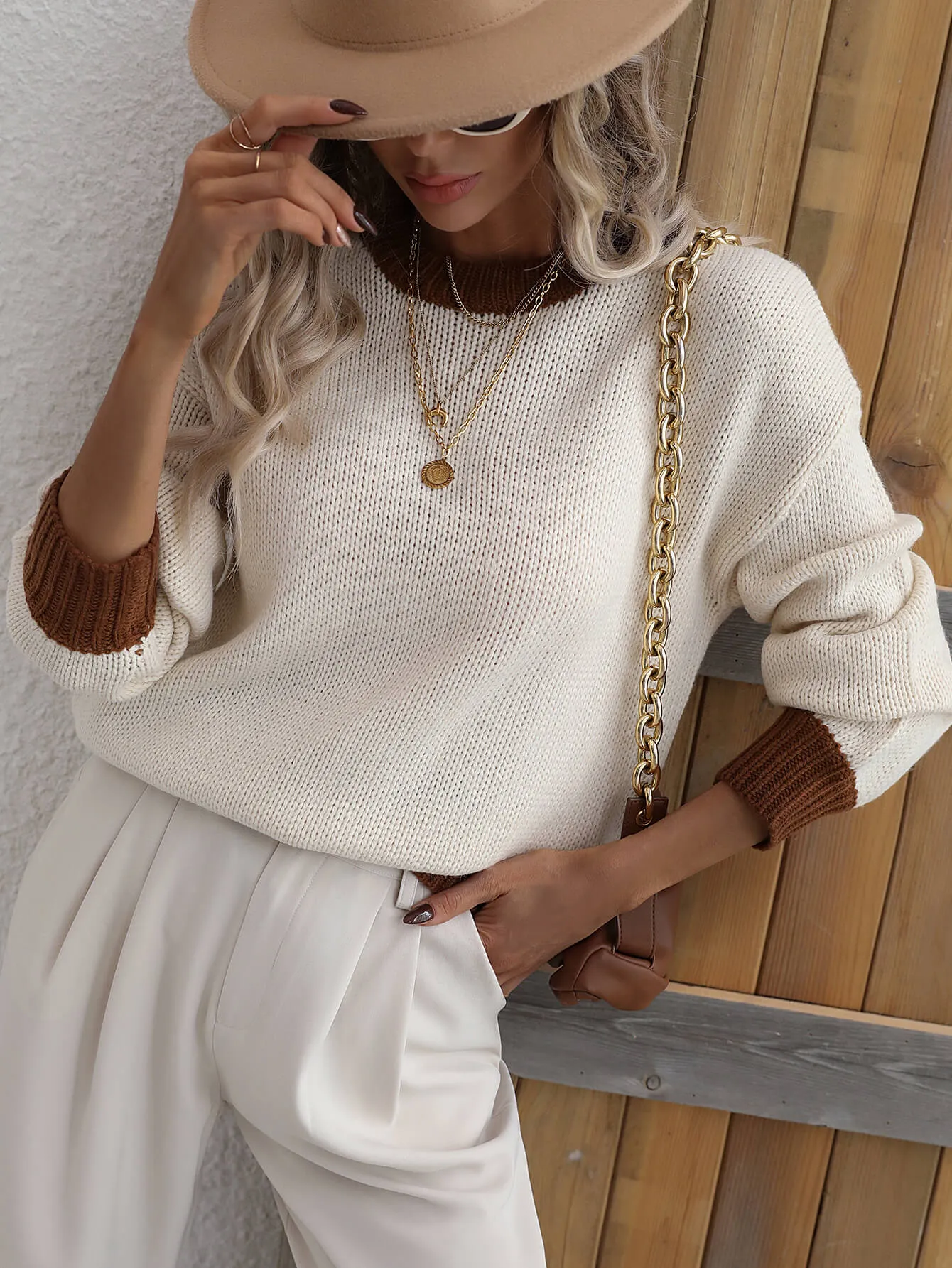 'Dakota' Contrast Trim Drop Shoulder Pullover Sweater (5 Colors)