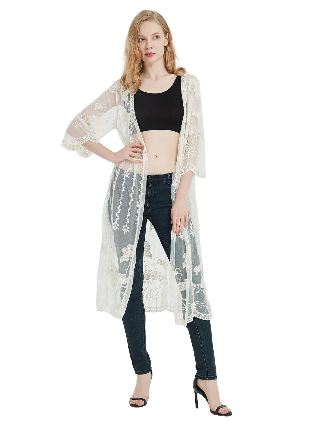 Embroidered Lace Kimono Cardigan