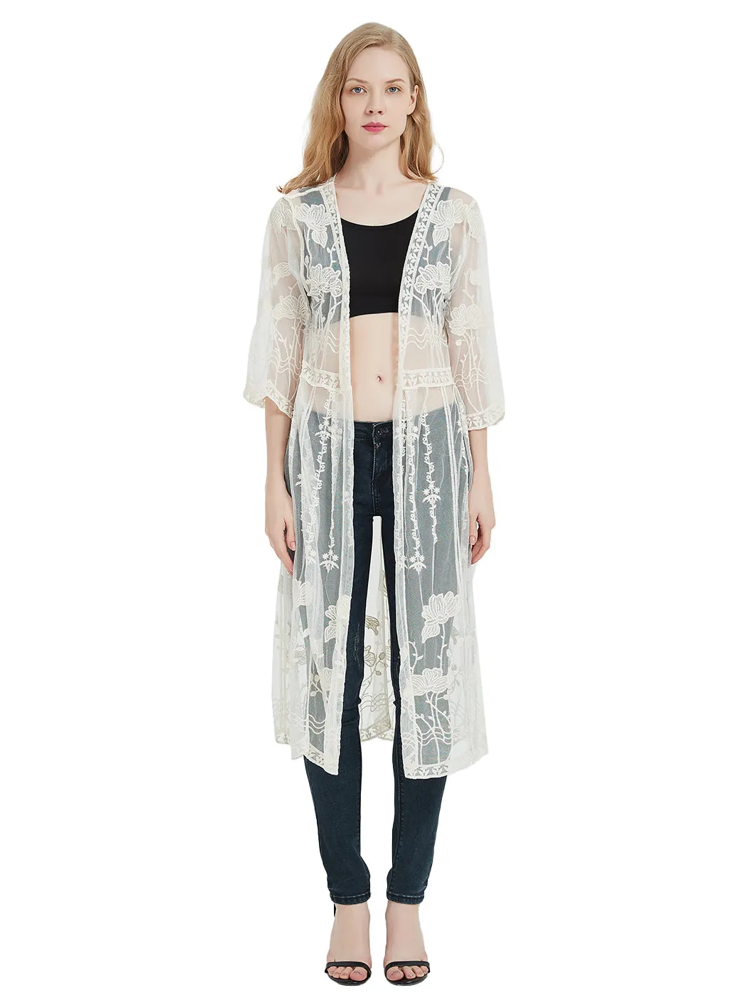 Embroidered Lace Kimono Cardigan