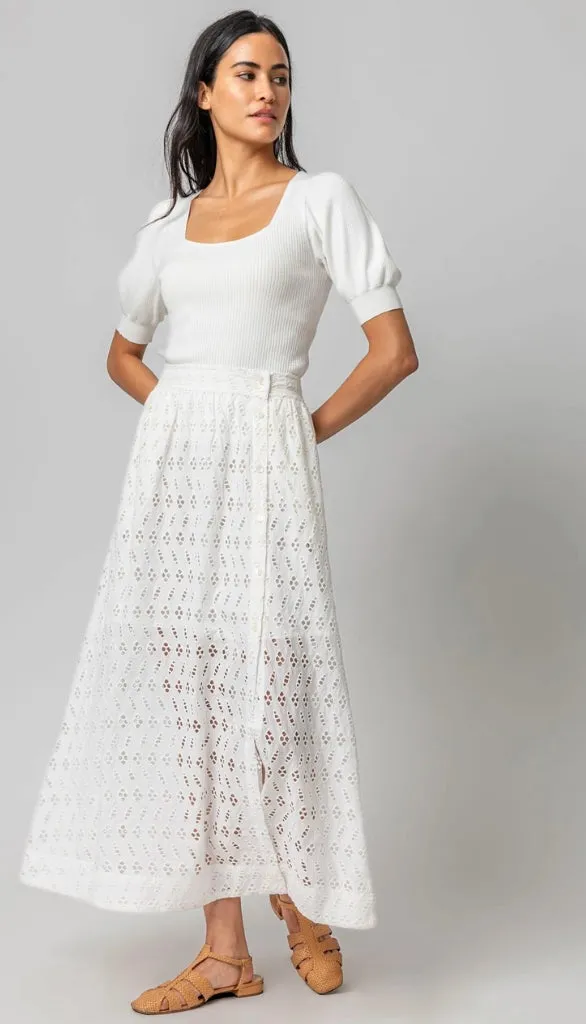 Eyelet Side Button Maxi Skirt