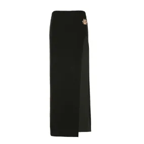 Flower applique solid high slit maxi skirt