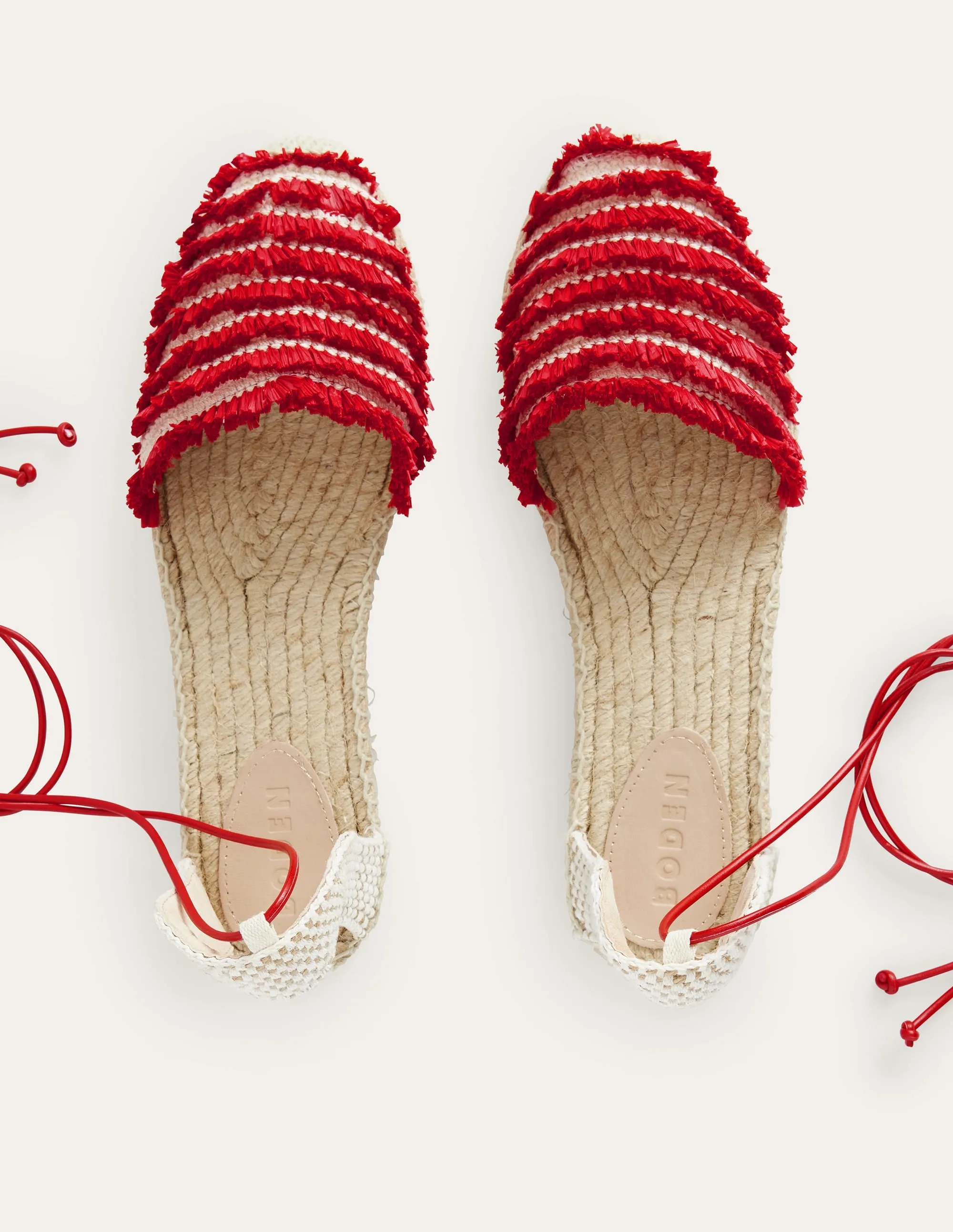 Fringe Detail Flat Espadrilles-Vermillion Red