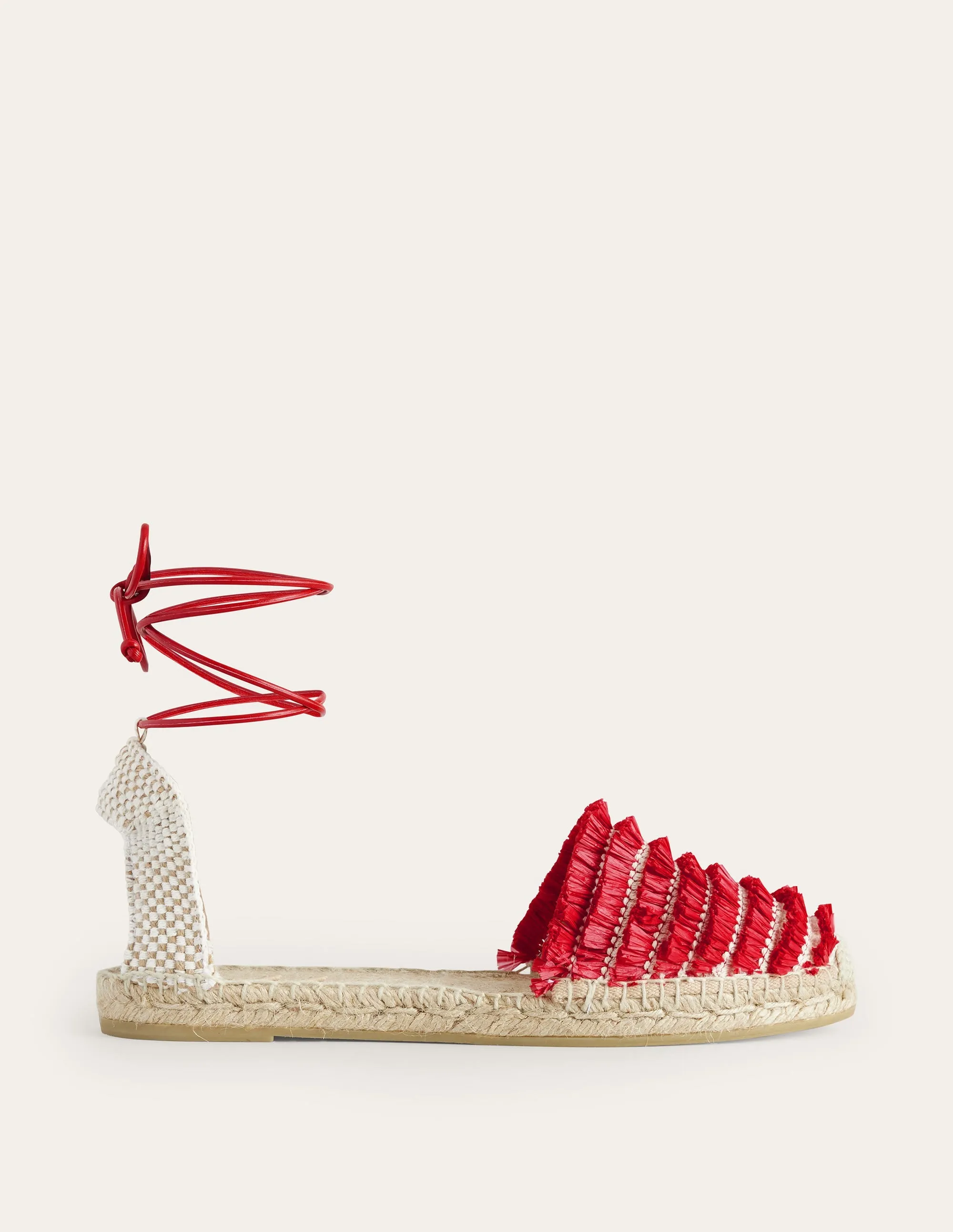 Fringe Detail Flat Espadrilles-Vermillion Red