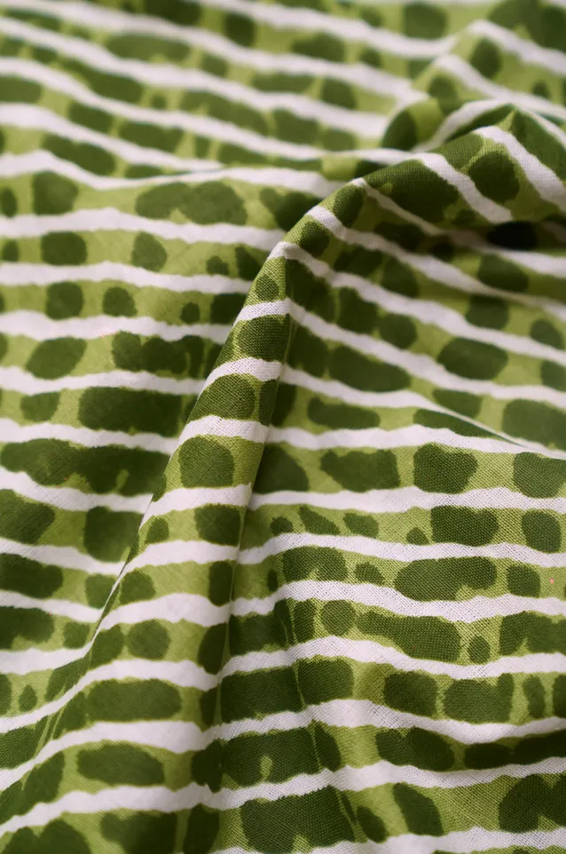 Green Leheriya Pattern Printed Summer Pure Cotton Fabric