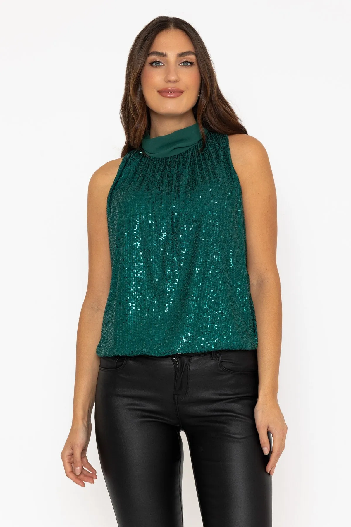 Green Sequin Halter Top