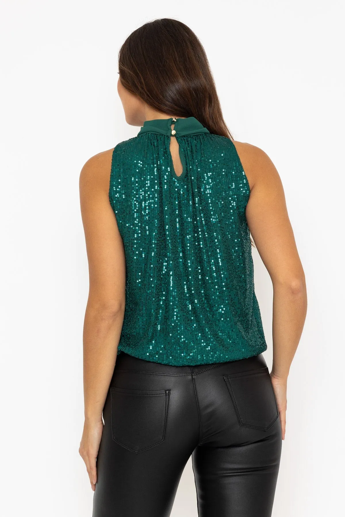 Green Sequin Halter Top