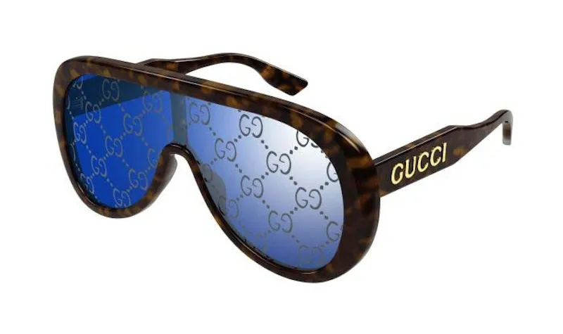 Gucci Oversized Tortoise Mask Frame Sunglasses Havana/Blue