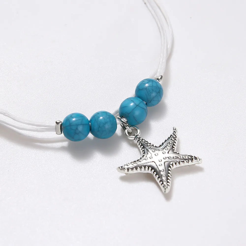 Handmade Beaded Pendant Starfish Beach Anklet Women