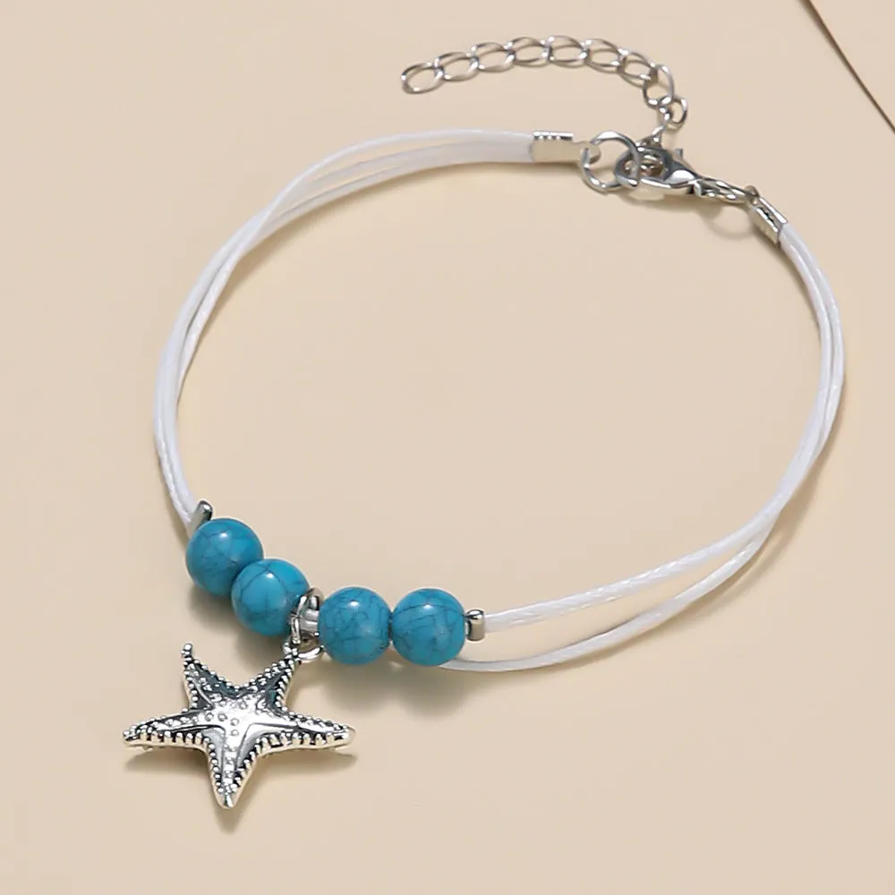 Handmade Beaded Pendant Starfish Beach Anklet Women