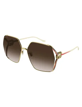 Hexagon Metal Sunglasses, Gold/Ivory/Brown