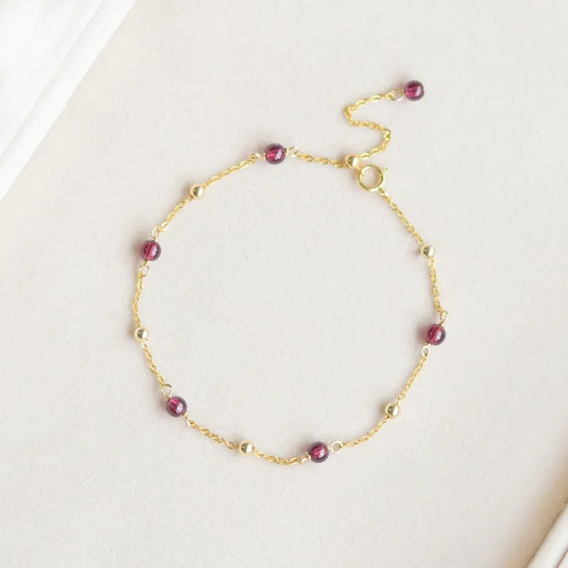 High Quality Garnet Bead 14k Gold Plated Anklet Handmade Jewelry Accessories Women