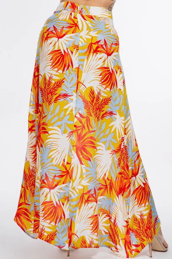 High Slit Tropical Print Skirt