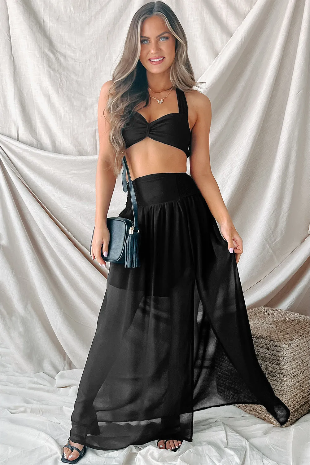 High Waist Chiffon Beach Maxi Skirt