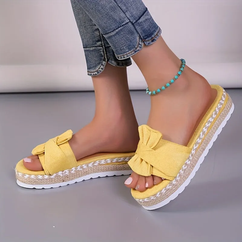 Ivyshape | Bow Platform Espadrilles Slippers