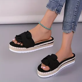 Ivyshape | Bow Platform Espadrilles Slippers