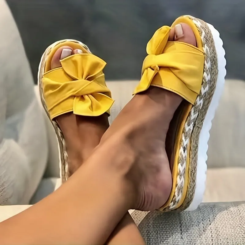 Ivyshape | Bow Platform Espadrilles Slippers